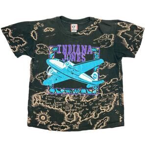 Vintage 1989 Indiana Jones All Over Print Disney Designs Tee Shirt